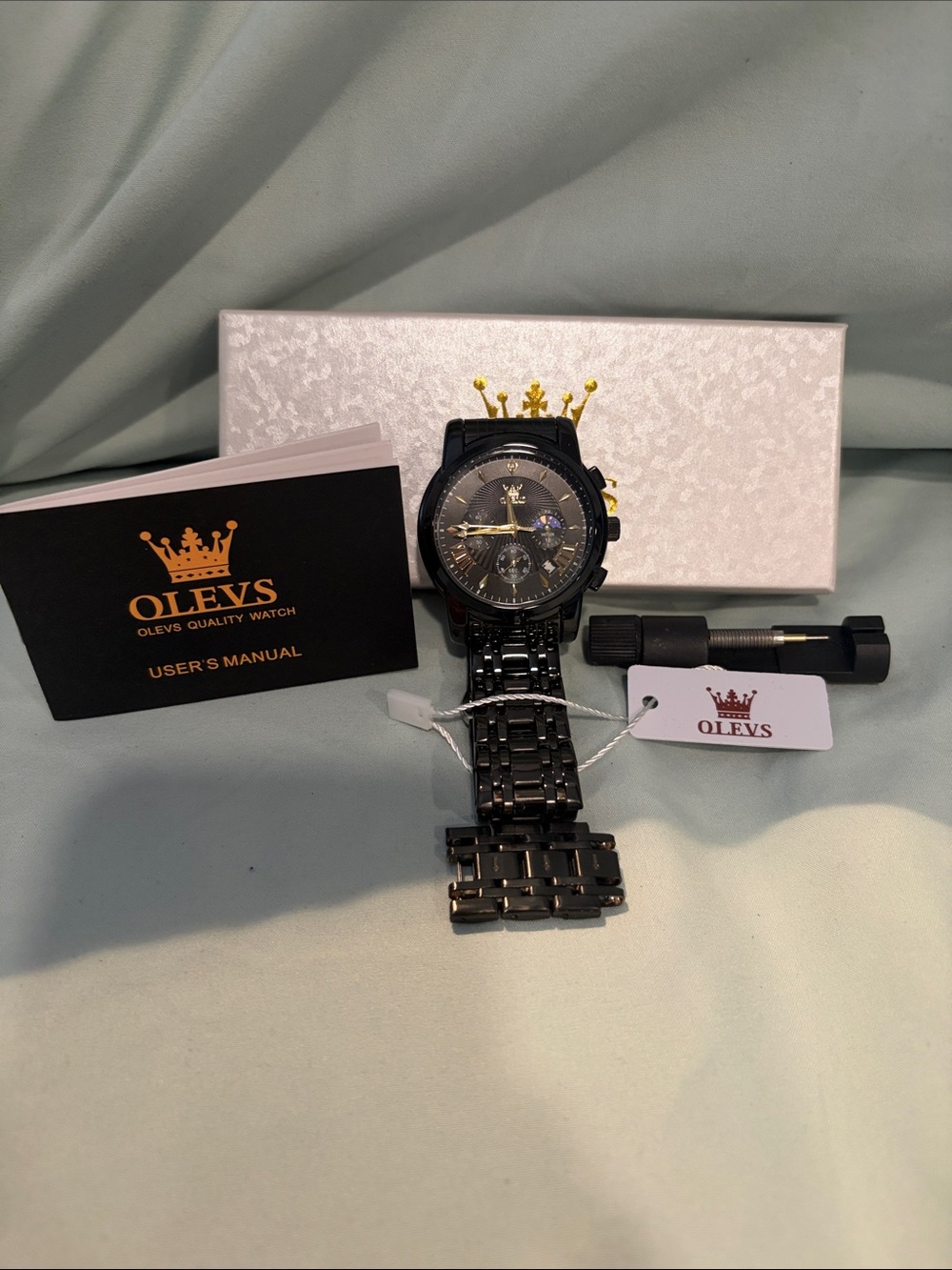 OLEVS Men's Black Stainless Steel Chronograph Bracelet Watch